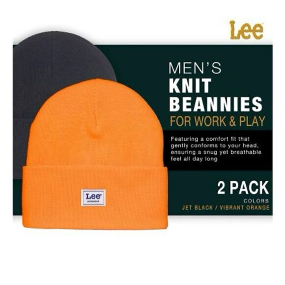 Lee Men’s Workwear 2 Piece Cold Wheather Knit Beanie Bundle. Black and Orange. N - Picture 2 of 4